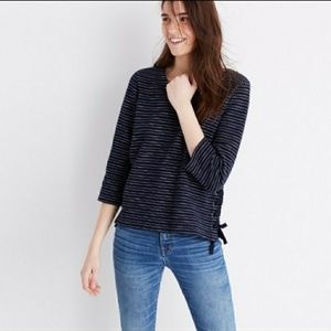 Madewell navy blue/white stripe 3/4 sleeve sweater